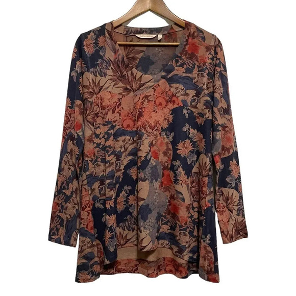 Soft Surroundings Millie Tunic Knit Top Shirt Size Medium Floral Bird Print - Picture 2 of 7